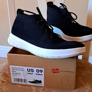 Fitflop Uberkhit Women High Top Sneaker Sz9 Black Excellent